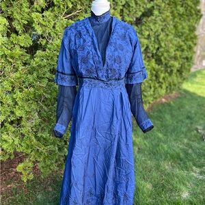 Gorgeous Satin Blue Embroidered Victorian Dress.